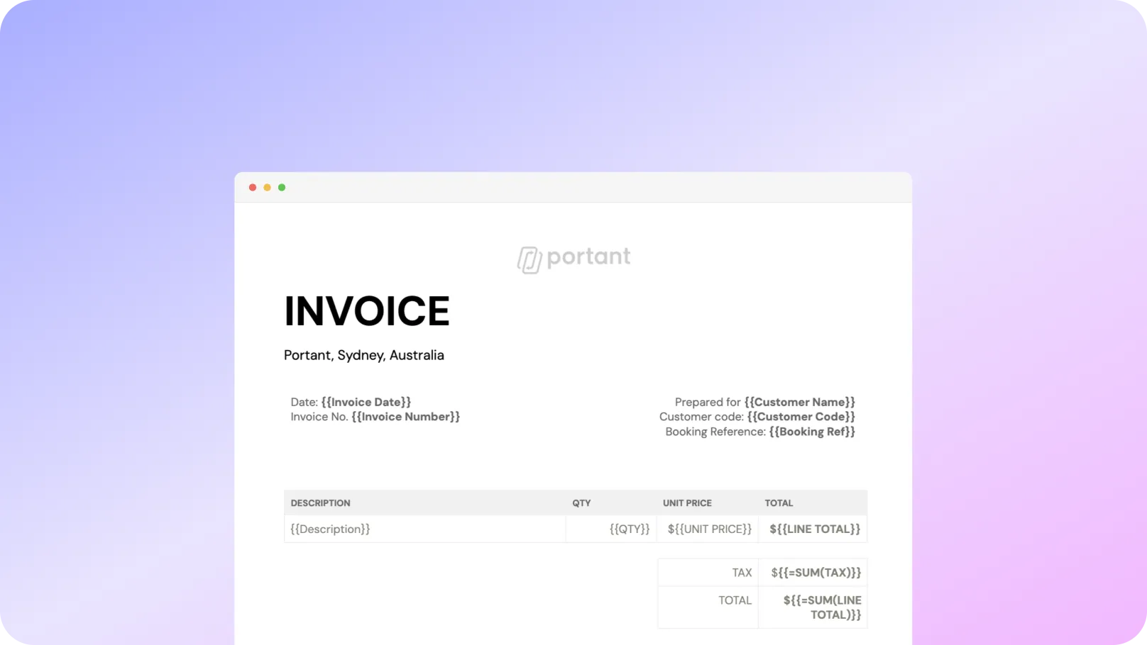 Free Excel invoice template from Portant